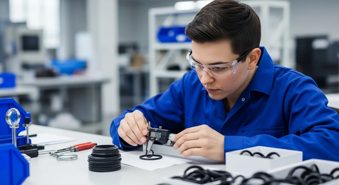Ingénieur contrôlant la qualité d'un joint pneumatique en usine